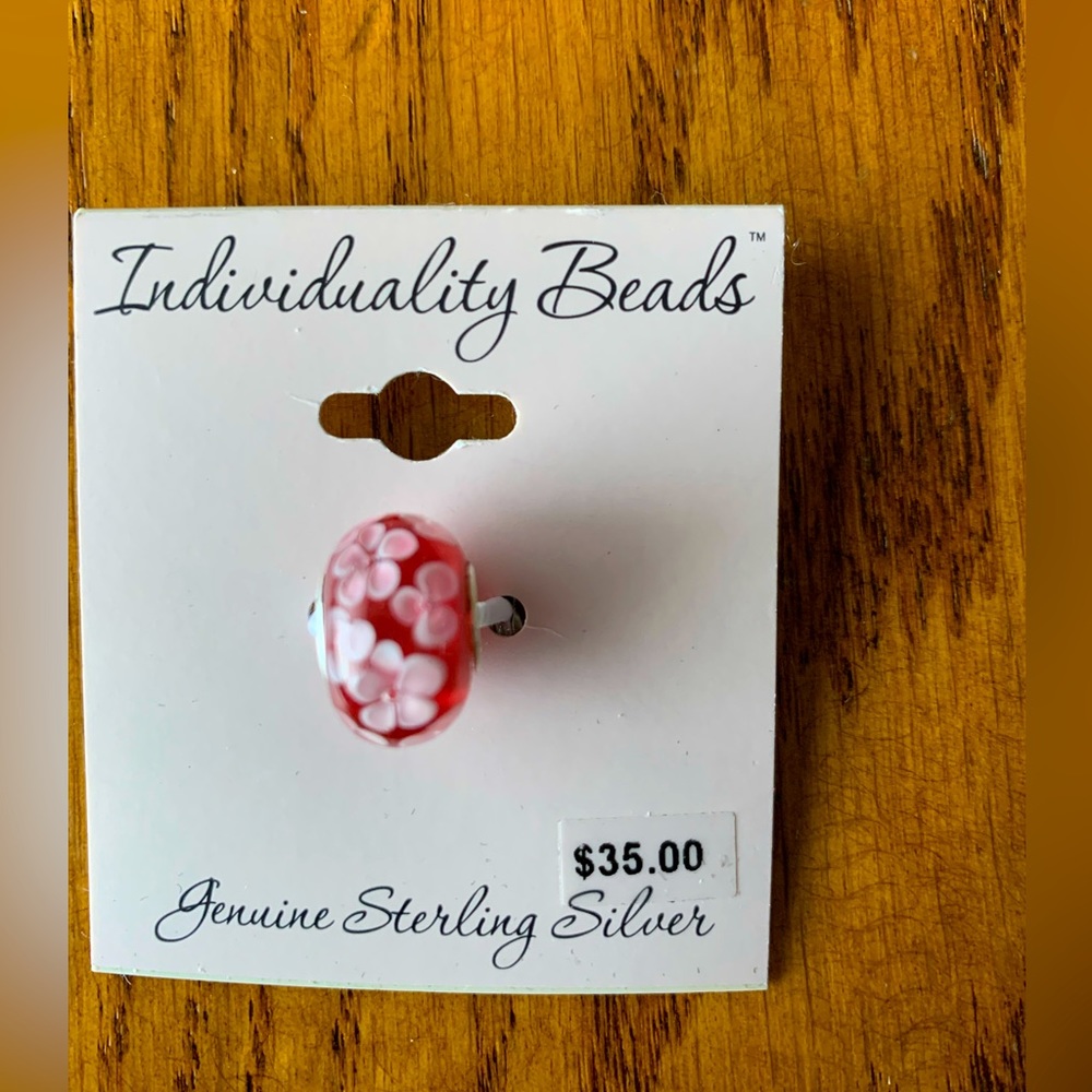 NEW NWT Kohls Individuality Bracelet Bead Genuine Sterling Silver. Pink flower